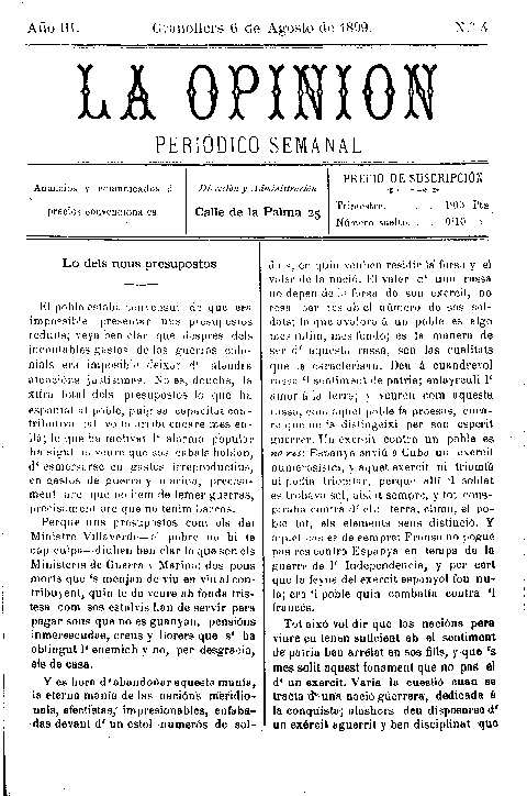La Opinión, 6/8/1899 [Exemplar]