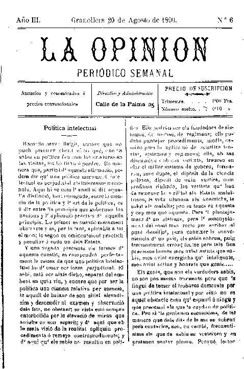 La Opinión, 20/8/1899 [Exemplar]