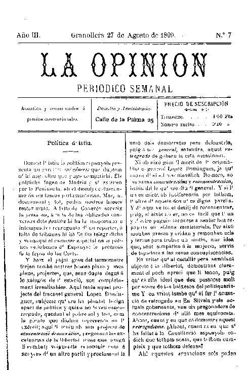 La Opinión, 27/8/1899 [Ejemplar]