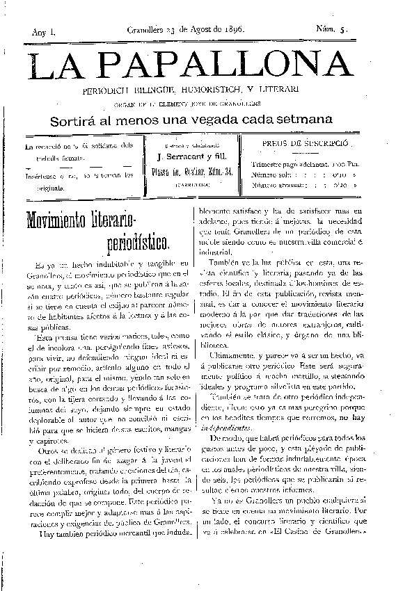 La Papallona, 23/8/1896 [Issue]