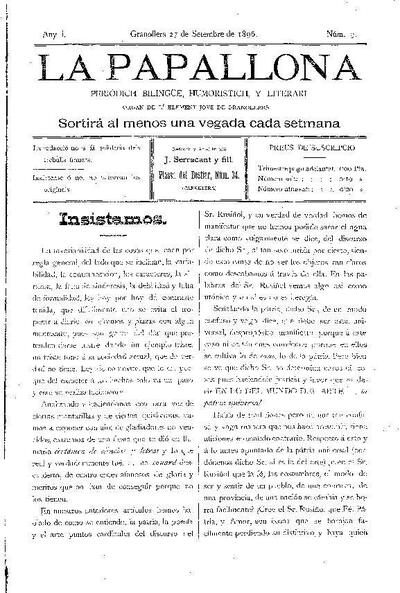 La Papallona, 27/9/1896 [Issue]