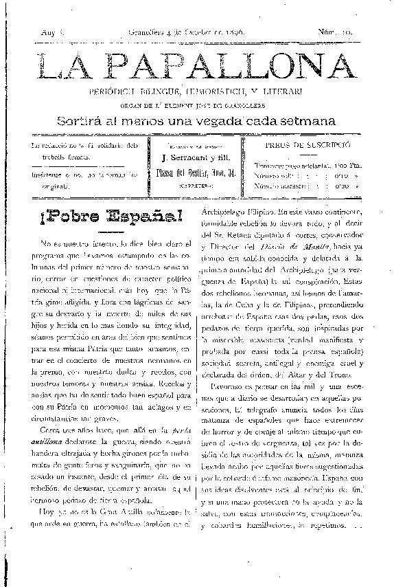 La Papallona, 4/10/1896 [Issue]