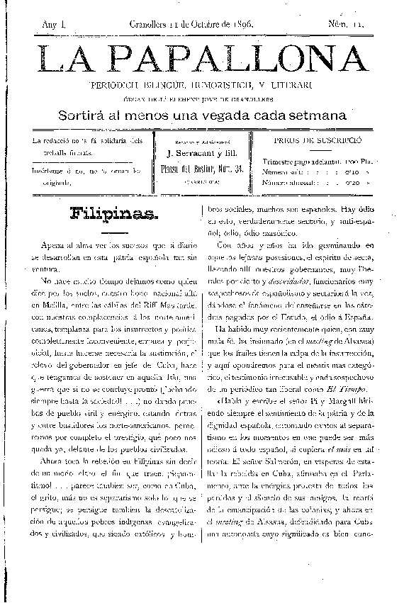 La Papallona, 11/10/1896 [Issue]