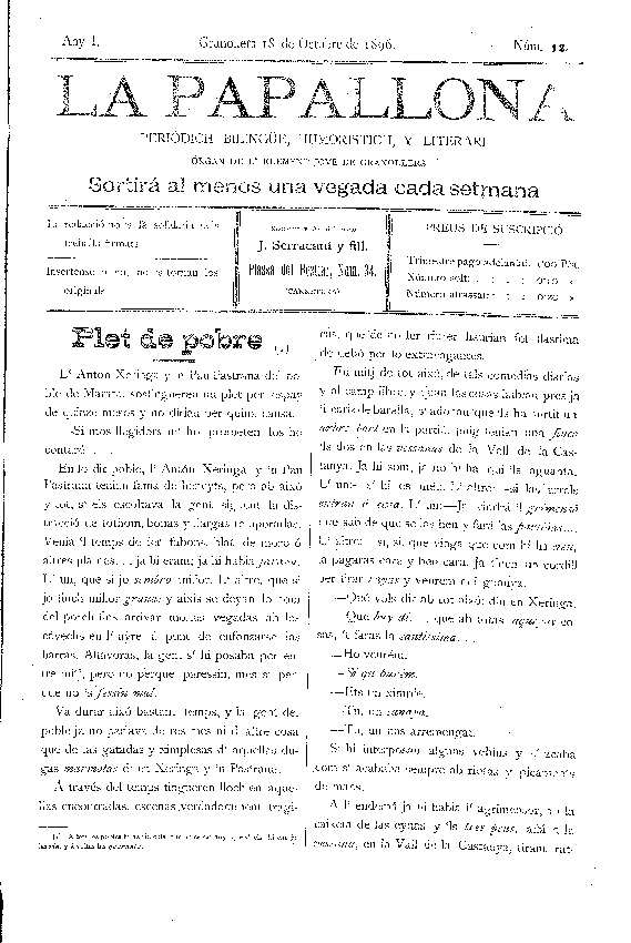 La Papallona, 18/10/1896 [Issue]