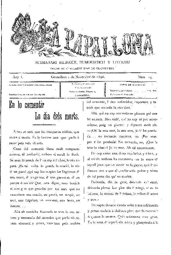 La Papallona, 1/11/1896 [Issue]