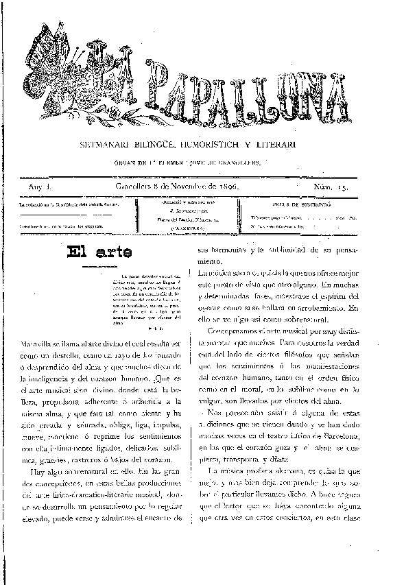La Papallona, 8/11/1896 [Issue]