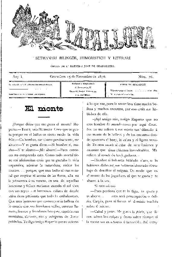 La Papallona, 15/11/1896 [Issue]