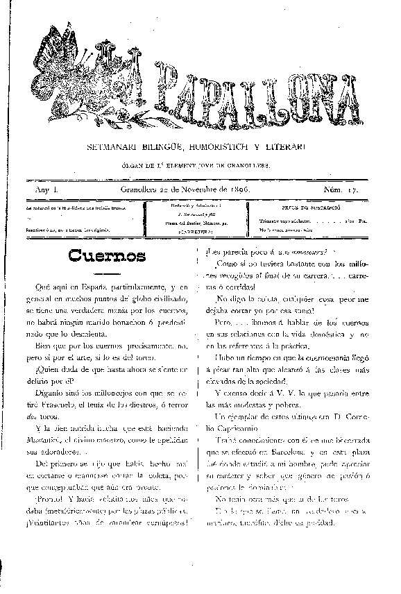 La Papallona, 22/11/1896 [Issue]