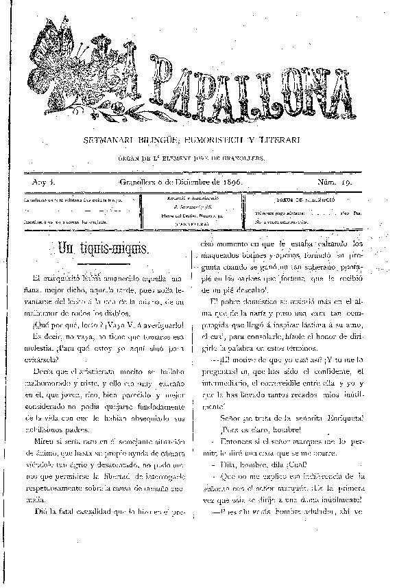 La Papallona, 6/12/1896 [Ejemplar]