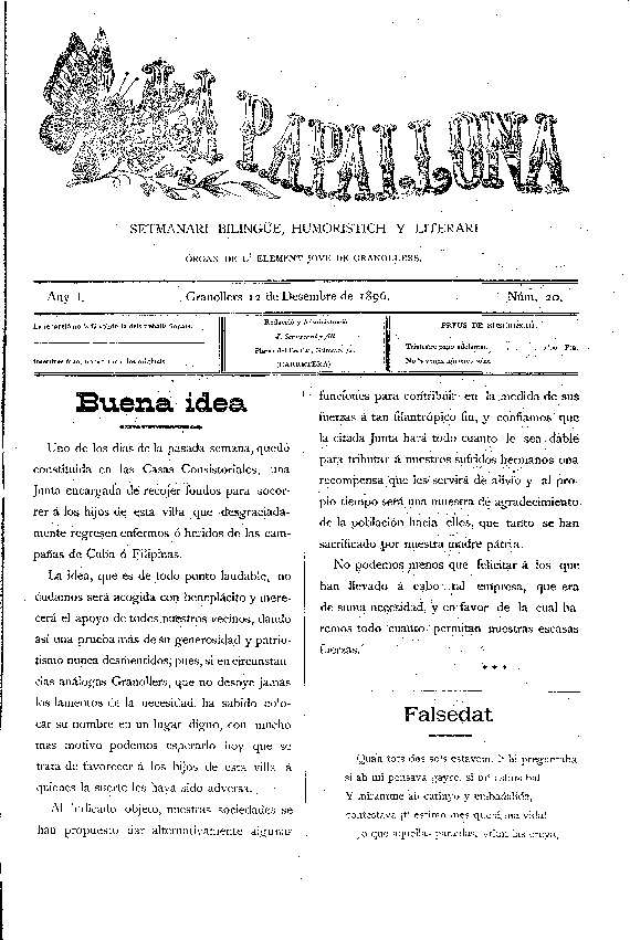 La Papallona, 12/12/1896 [Issue]