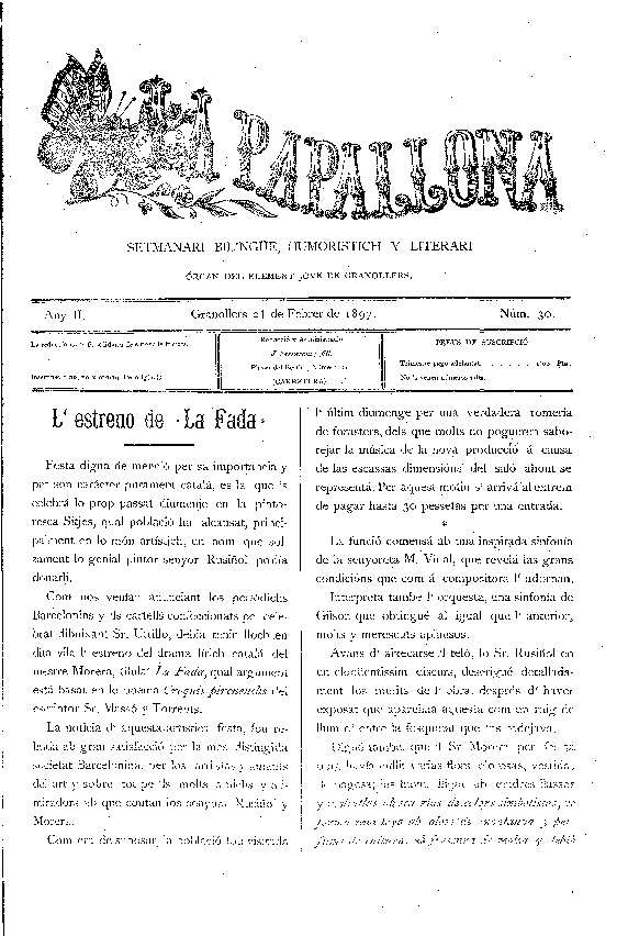 La Papallona, 21/2/1897 [Issue]