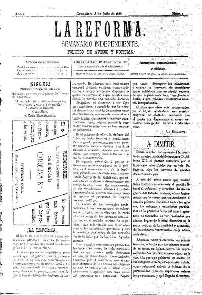 La Reforma, 18/7/1886 [Ejemplar]