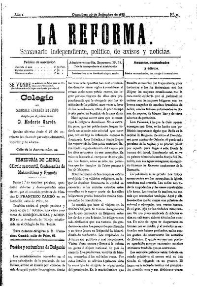 La Reforma, 26/9/1886 [Ejemplar]