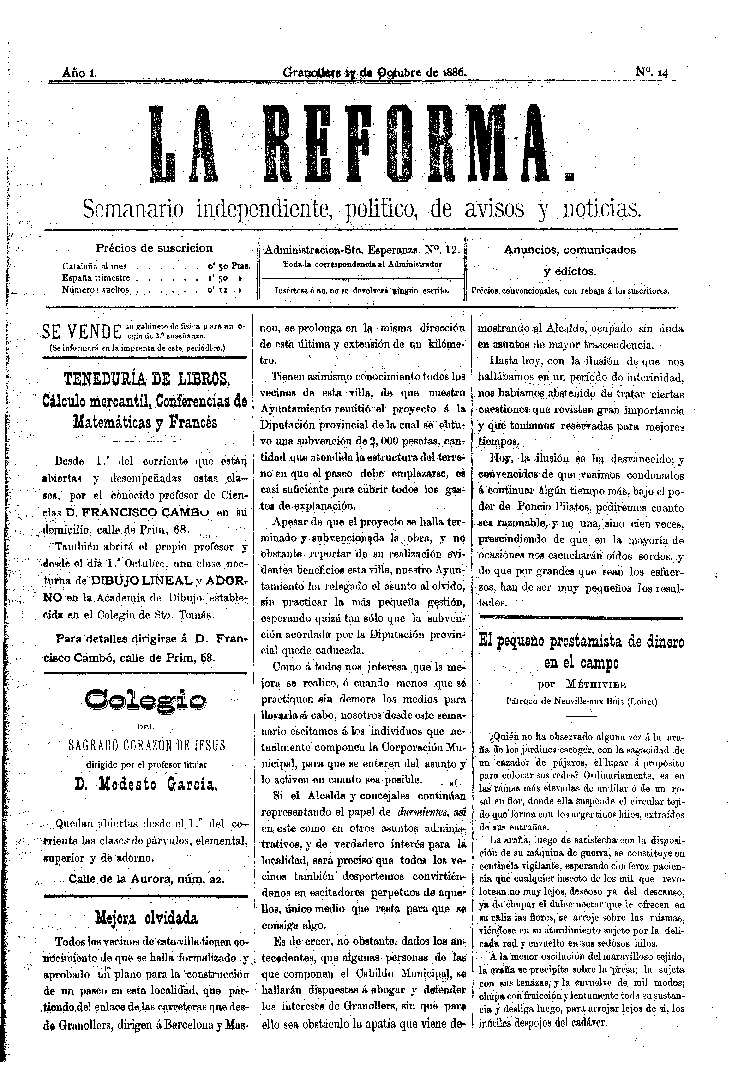 La Reforma, 17/10/1886 [Exemplar]