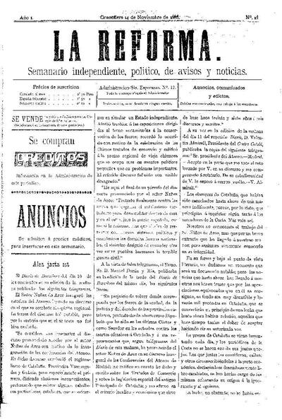 La Reforma, 14/11/1886 [Ejemplar]