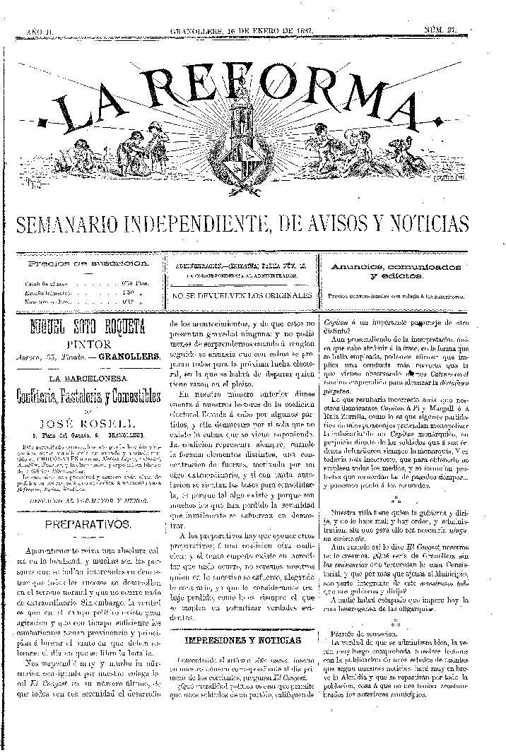 La Reforma, 16/1/1887 [Ejemplar]