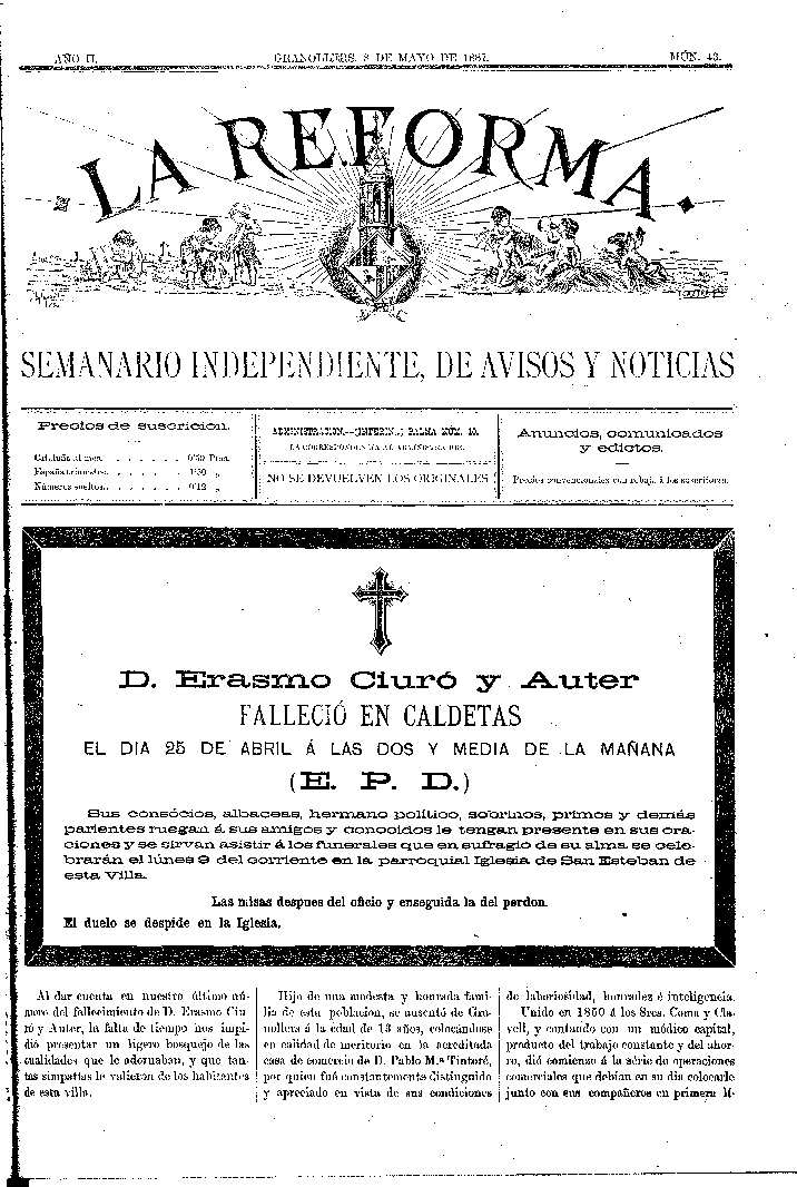 La Reforma, 8/5/1887 [Ejemplar]