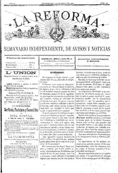 La Reforma, 15/5/1887 [Ejemplar]