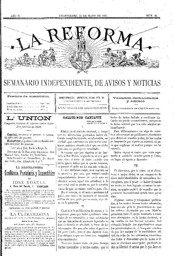 La Reforma, 22/5/1887 [Ejemplar]