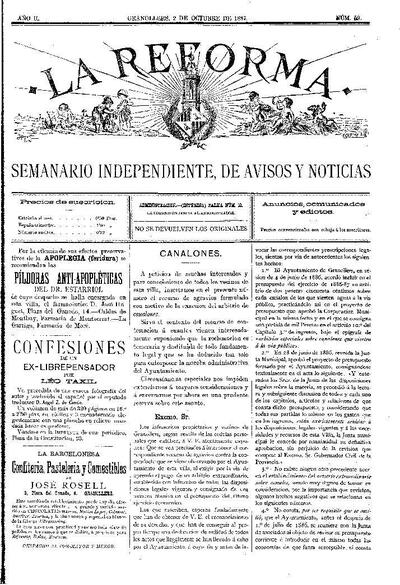 La Reforma, 2/10/1887 [Ejemplar]