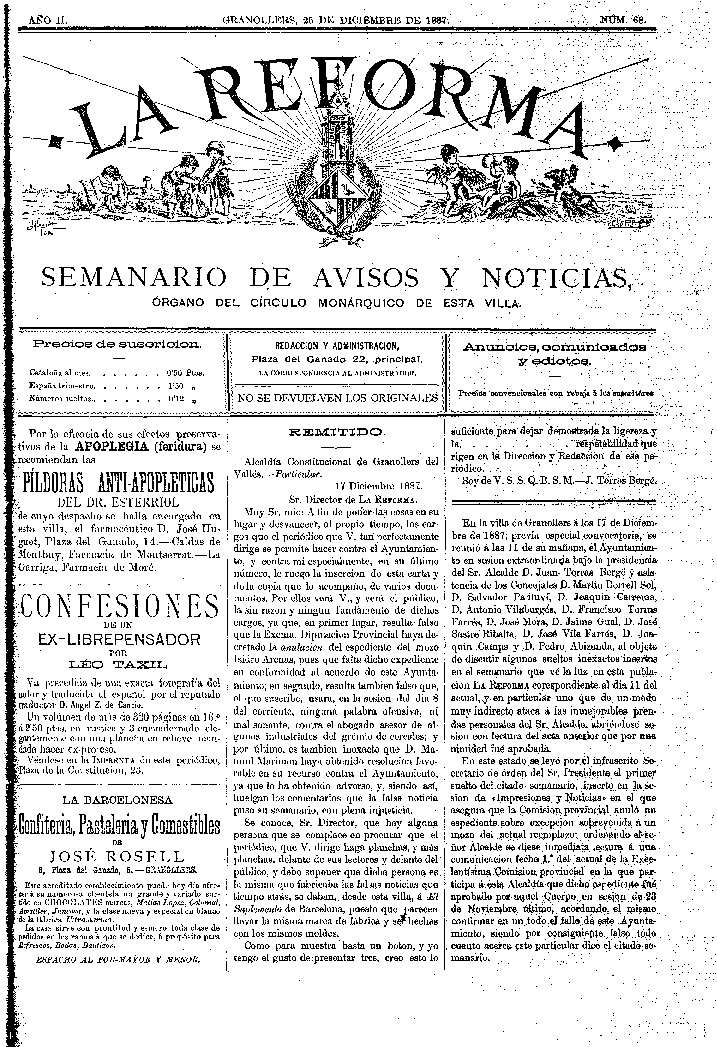 La Reforma, 25/12/1887 [Ejemplar]