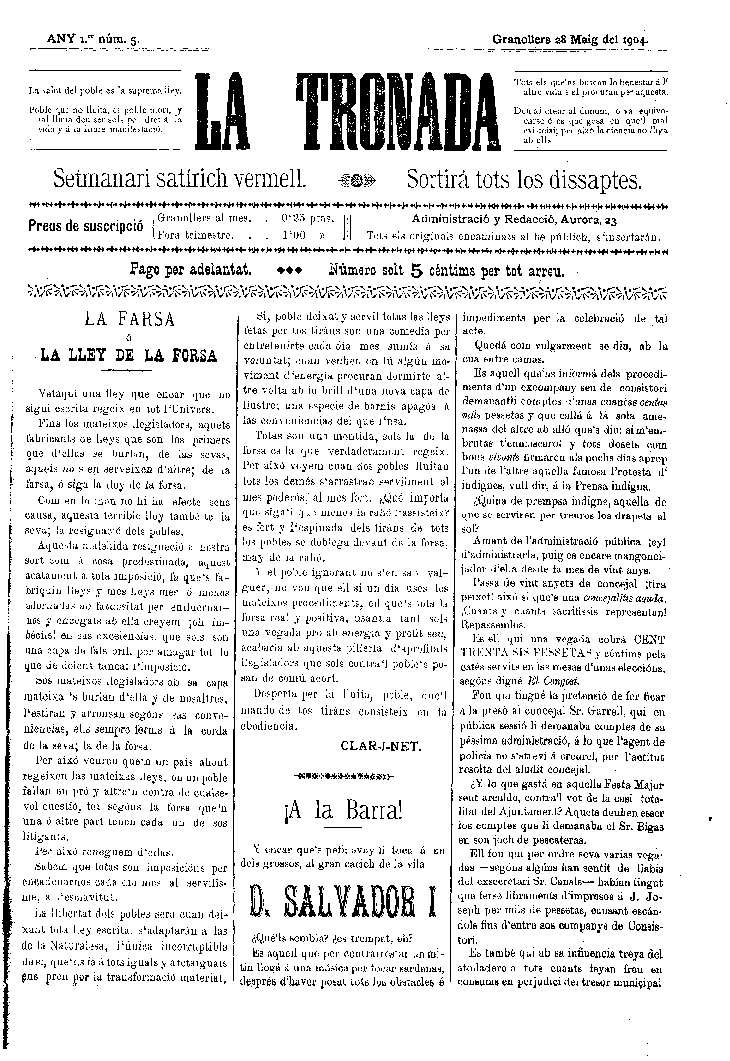 La Tronada, 28/5/1904 [Issue]