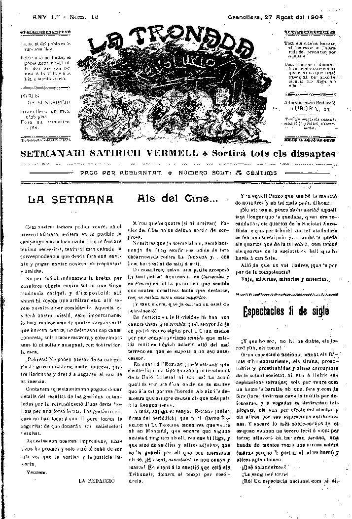 La Tronada, 27/8/1904 [Exemplar]