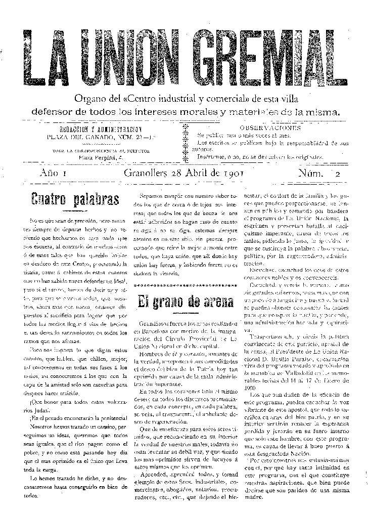La Unión Gremial, 28/4/1901 [Issue]