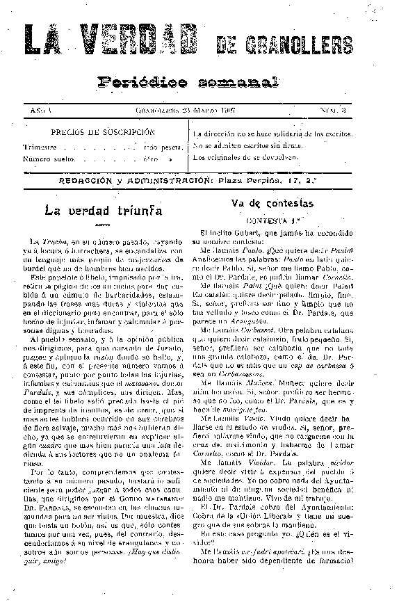La Verdad de Granollers, 23/3/1907 [Ejemplar]
