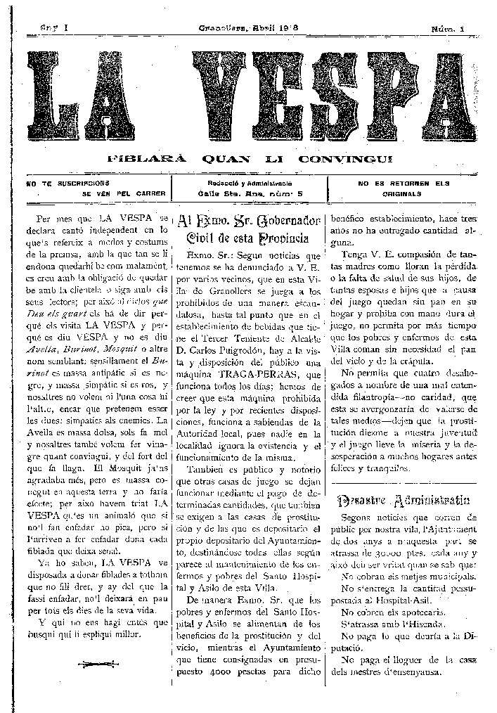 La Vespa, 1/4/1918 [Issue]