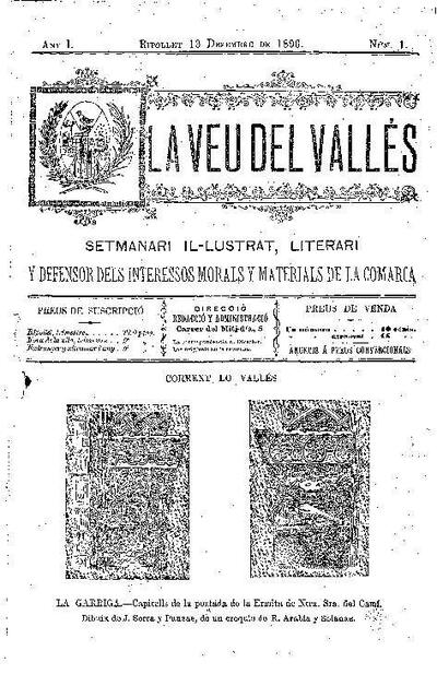 La Veu del Vallès, 13/12/1896 [Issue]