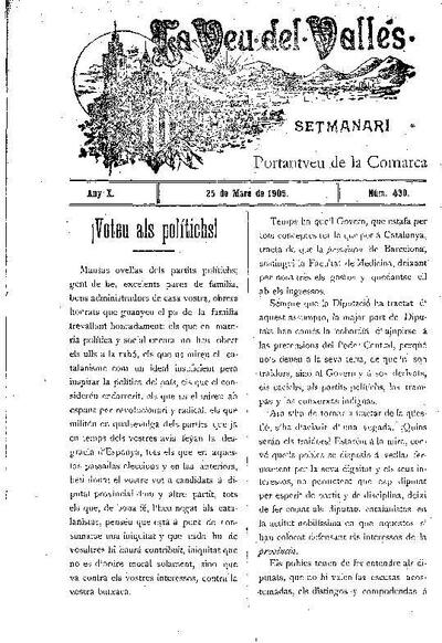 La Veu del Vallès, 25/3/1905 [Issue]