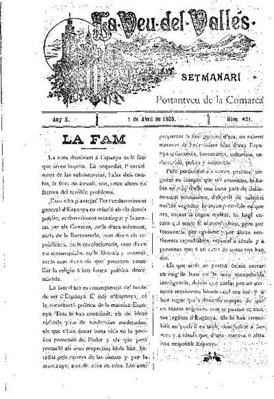 La Veu del Vallès, 1/4/1905 [Issue]