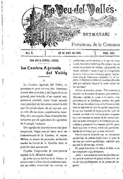 La Veu del Vallès, 22/4/1905 [Issue]