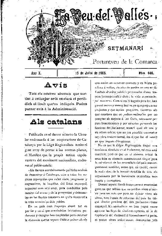 La Veu del Vallès, 15/7/1905 [Issue]