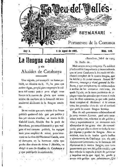 La Veu del Vallès, 5/8/1905 [Ejemplar]