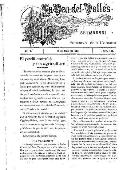 La Veu del Vallès, 12/8/1905 [Ejemplar]