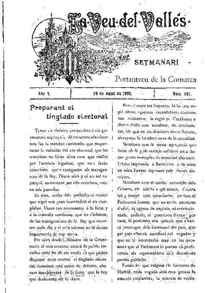 La Veu del Vallès, 19/8/1905 [Issue]