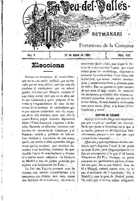 La Veu del Vallès, 26/8/1905 [Issue]
