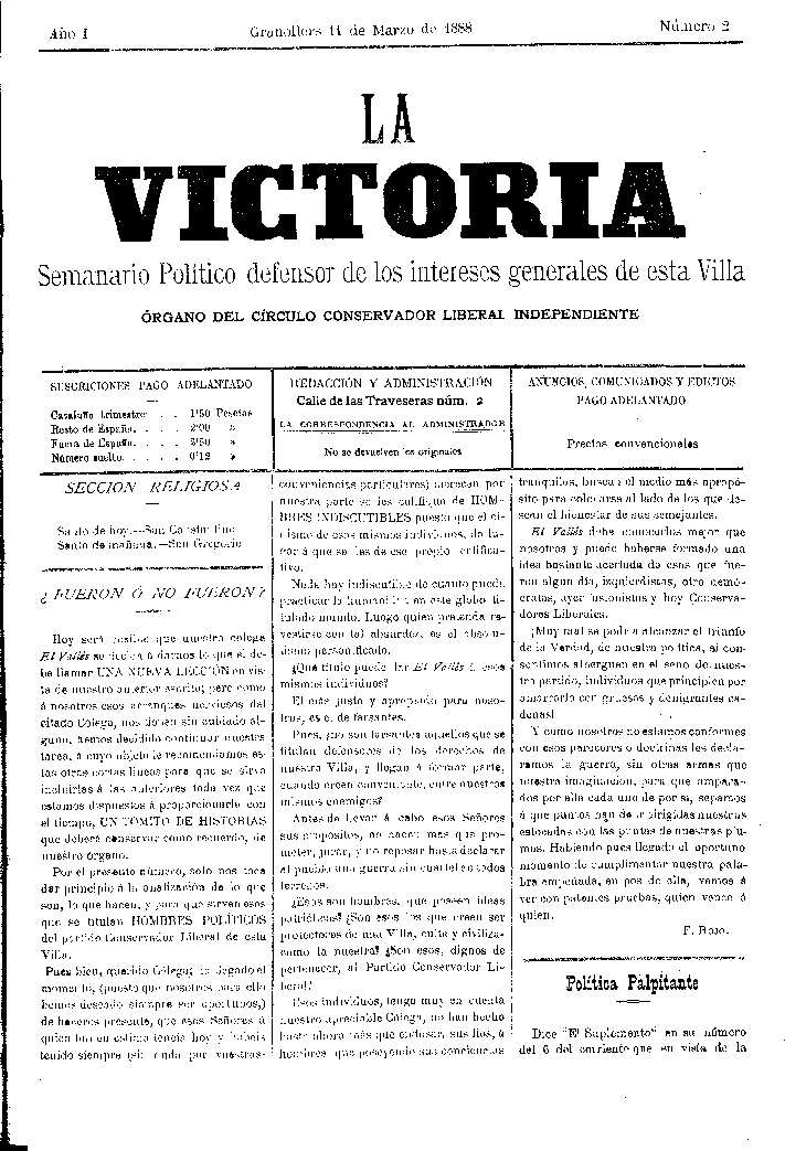 La Victoria, 11/3/1888 [Issue]