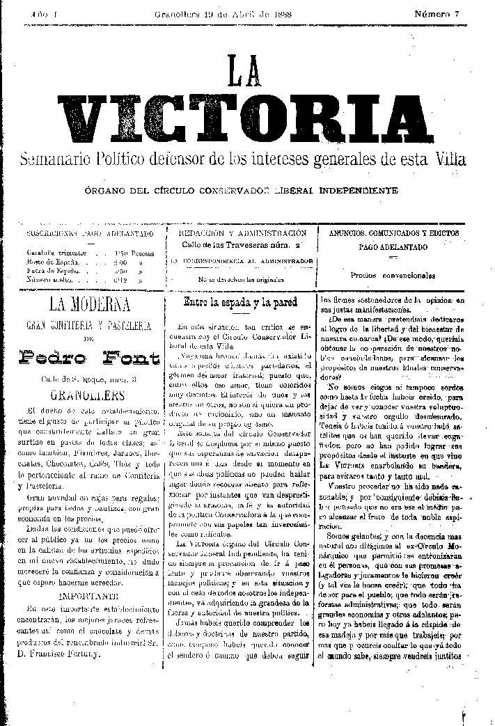 La Victoria, 19/4/1888 [Ejemplar]