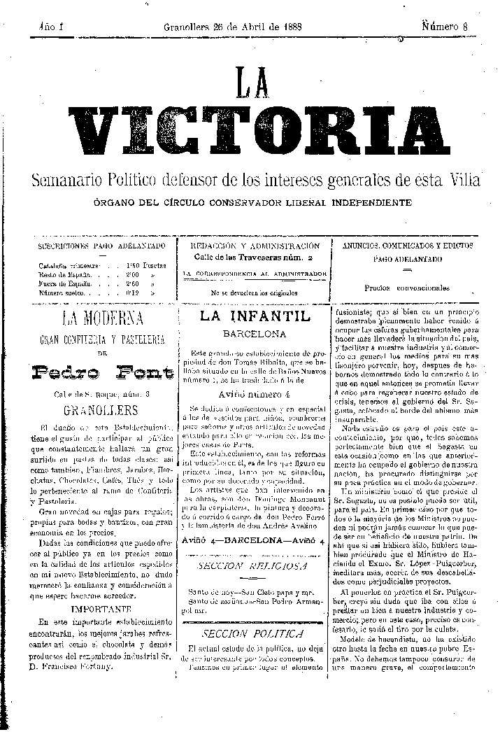 La Victoria, 26/4/1888 [Ejemplar]