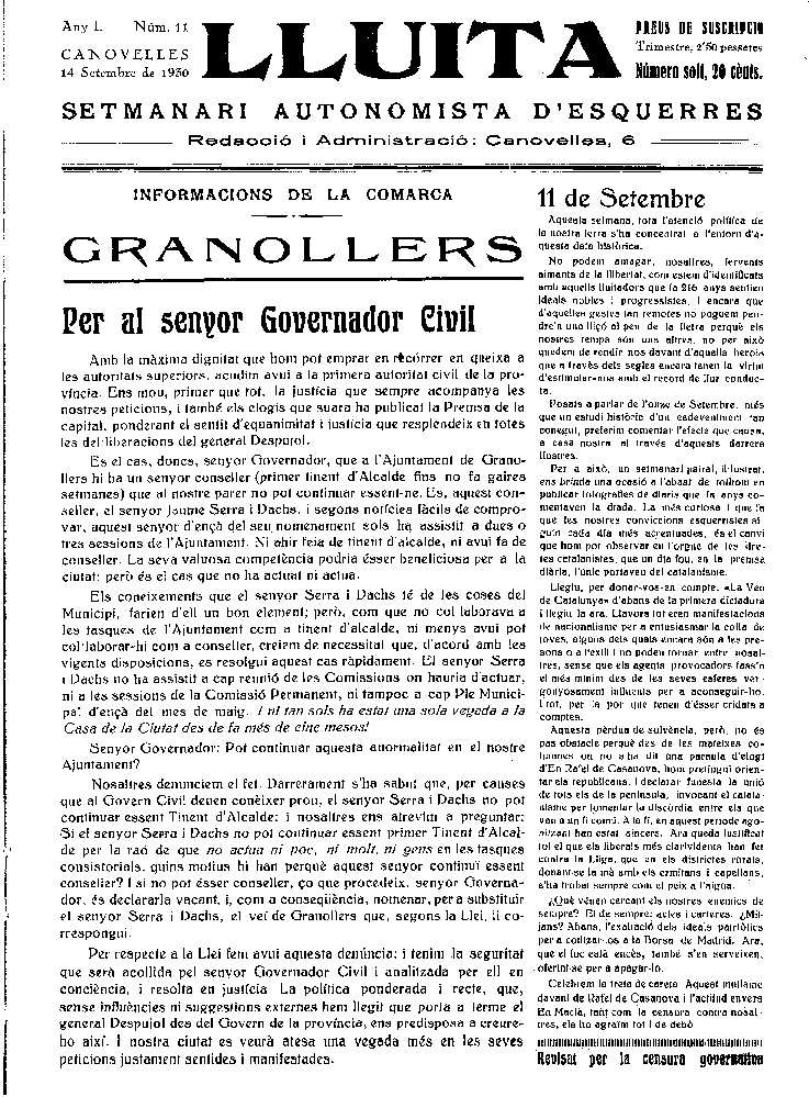 Lluita, 14/9/1930 [Issue]