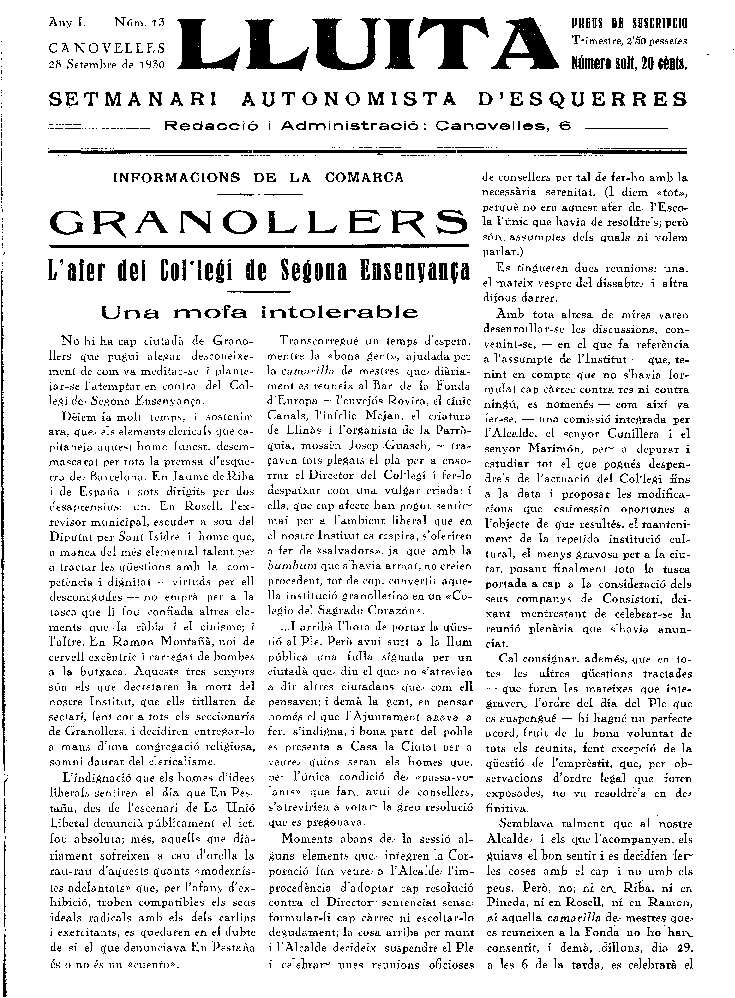 Lluita, 28/9/1930 [Issue]