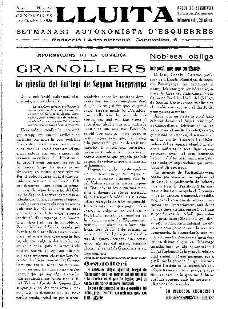 Lluita, 12/10/1930 [Issue]