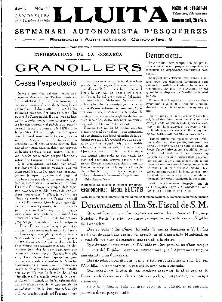 Lluita, 26/10/1930 [Issue]