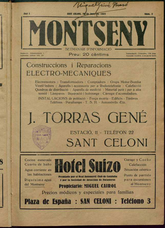 Montseny, 20/6/1927 [Ejemplar]