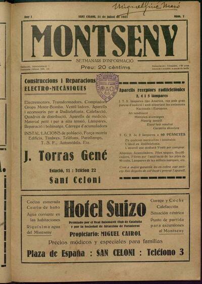 Montseny, 31/7/1927 [Issue]