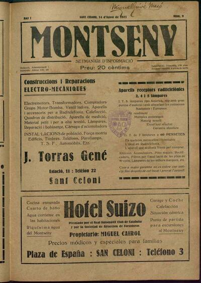 Montseny, 14/8/1927 [Issue]