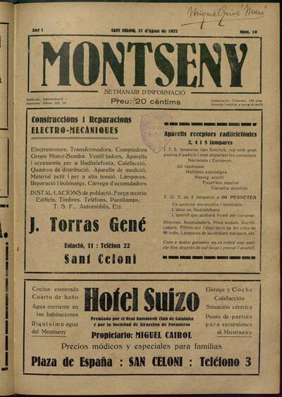Montseny, 21/8/1927 [Issue]